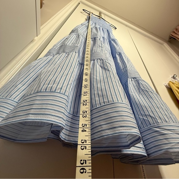Commense Pinstripe Shirred Backless Long Cami Dress Smocked Blue White NWT Small - Picture 12 of 12